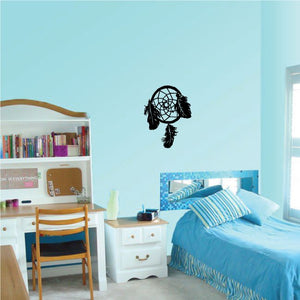 Dream catcher wall decal vinyl sticker in black with feather fringe