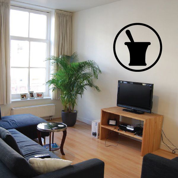 Vinyl wall decal with black circle and cocktail glass silhouette