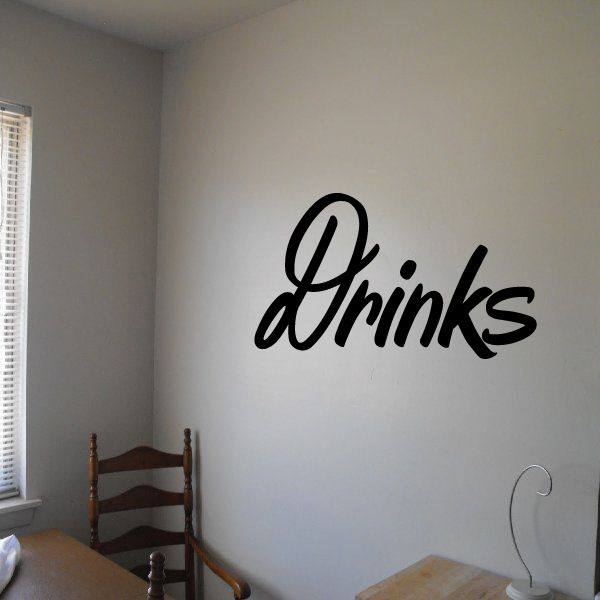 Drinks vinyl wall decal in black cursive lettering