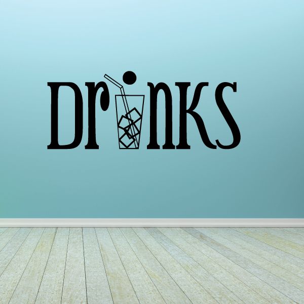 Black 'Drinks' vinyl wall decal with drink cup icon