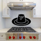 Black flan drip decal graphic with hat and saucer icon