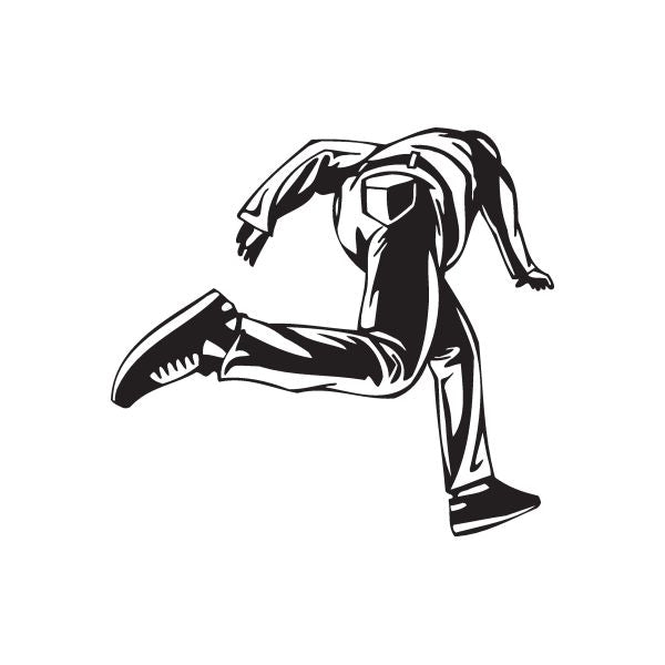 Parkour athlete decal in black and white silhouette