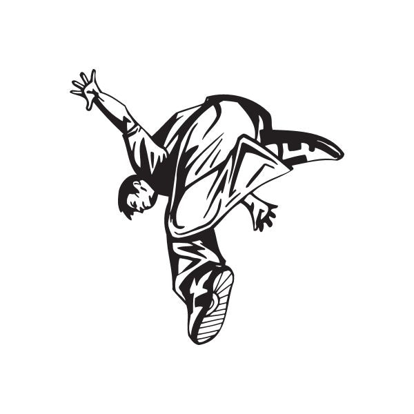 Parkour decal with black and white athlete in midair kick pose