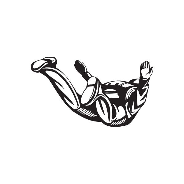 Black skydiving decal showing a falling skydiver with a parachute and raised hand
