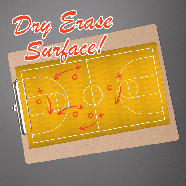 Dry erase basketball court sticker with yellow court and white line markings