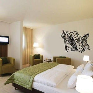 Black eagle wall decal with American flag stars and stripes details