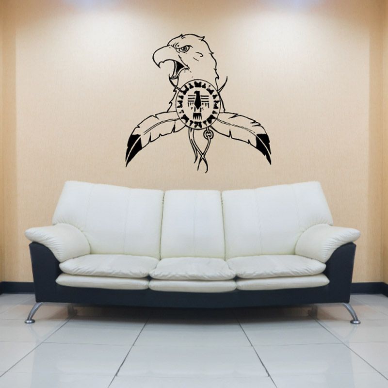 Eagle feather symbol decal with line-art eagle figure and feathered wings