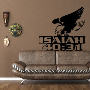 Eagle Isaiah 40:31 wall decal with black bird silhouette and bold scripture text