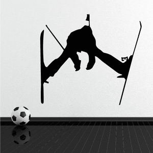 Black eagle skier decal silhouette with skis and ski poles