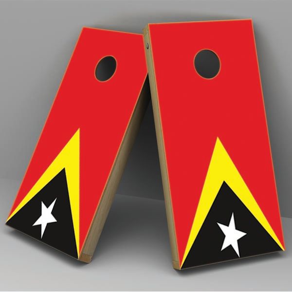 East Timor Flag Cornhole Board Vinyl Decal Wrap