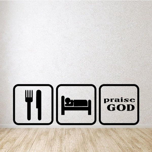 Religious wall decal set with eat, sleep, and praise GOD icons in black