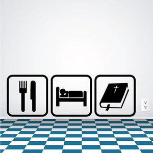 Eat sleep Read the bible decal with fork-and-knife, bed, and open Bible icon