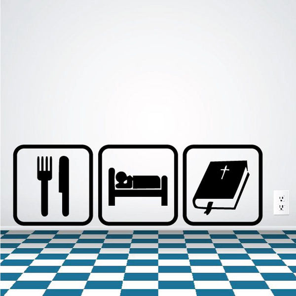 Eat sleep Read the bible decal with fork-and-knife, bed, and open Bible icon