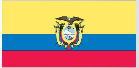 Ecuador flag sticker with national coat of arms centered on rectangular design