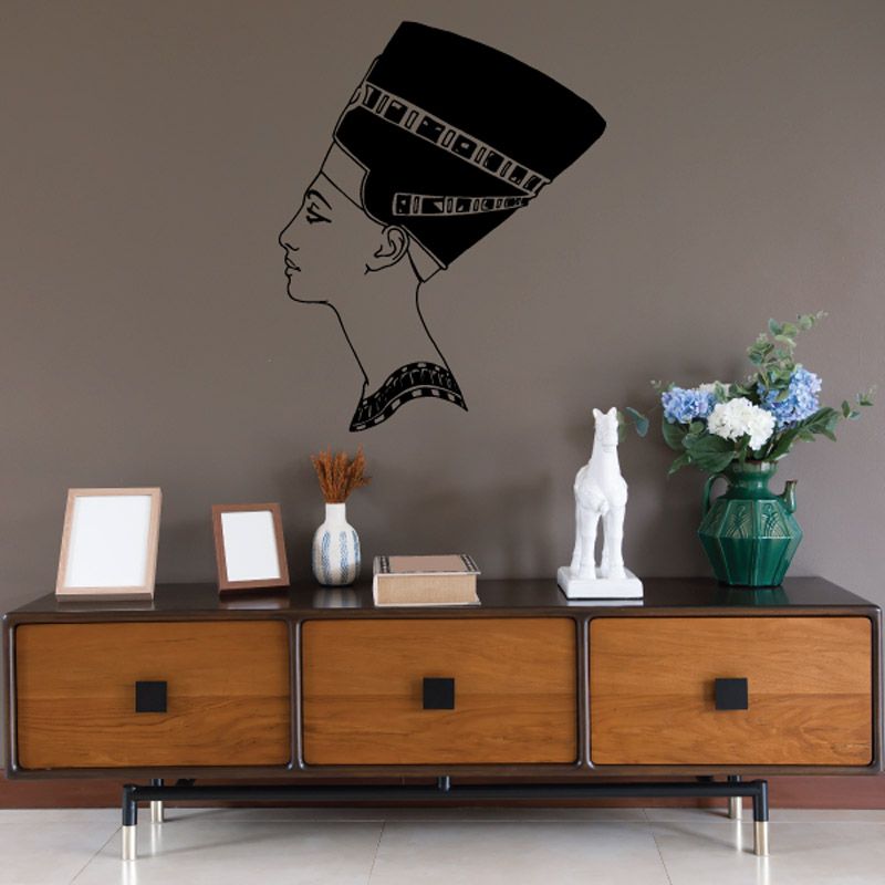 Egyptian queen Nefertiti wall decal with black profile and ornate headdress