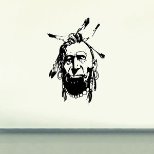 Native American elder face decal, black and white illustrated portrait