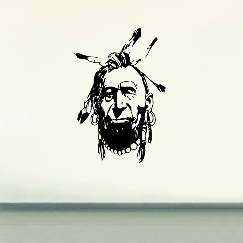 Native American elder face decal, black and white illustrated portrait
