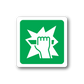 Electric fence sticker with green background and white warning hand with lightning icon