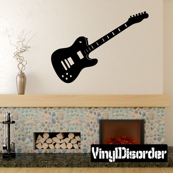 Black electric guitar wall decal with detailed body and fret markers