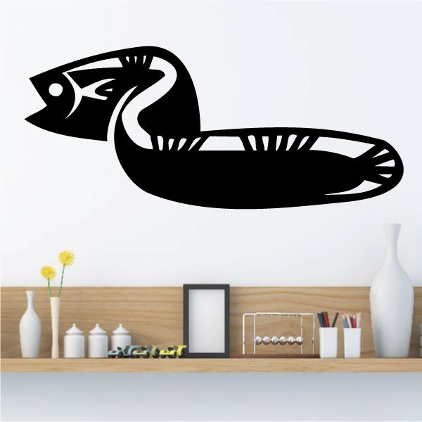 Electric moray eel wall decal, black stylized eel silhouette