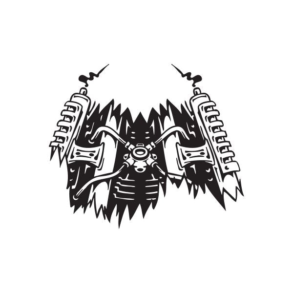 Black off-road decal with two stylized engine stacks and jagged flame-like shapes