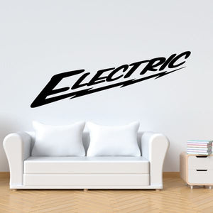 Vinyl wall decal with electric-style black lettering, single decal graphic