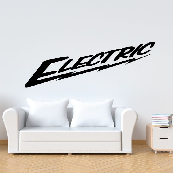Vinyl wall decal with electric-style black lettering, single decal graphic