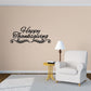 Happy Thanksgiving wall decal with black script lettering and swirl flourishes