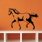 Black walking horse silhouette decal with flowing mane and tail