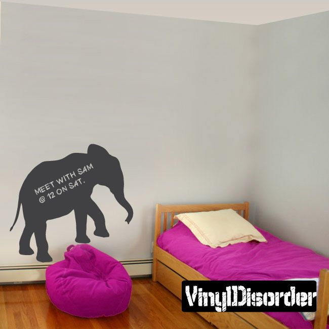 Elephant chalkboard wall decal silhouette with small circular text