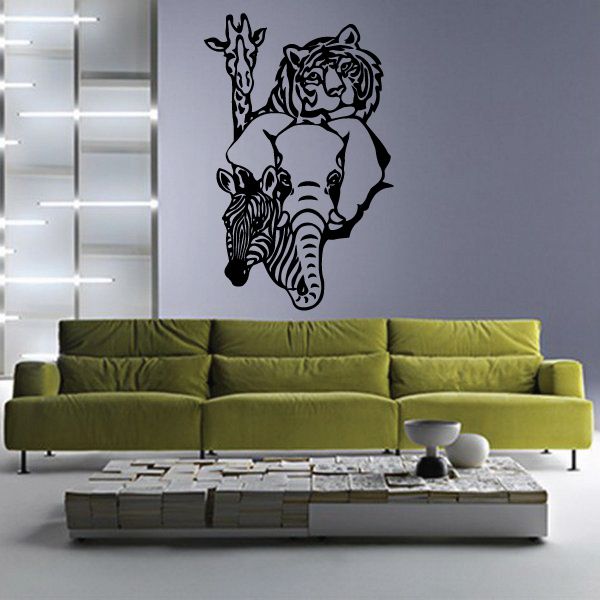 Image of Elephant Giraffe Tiger and Zebra Decal