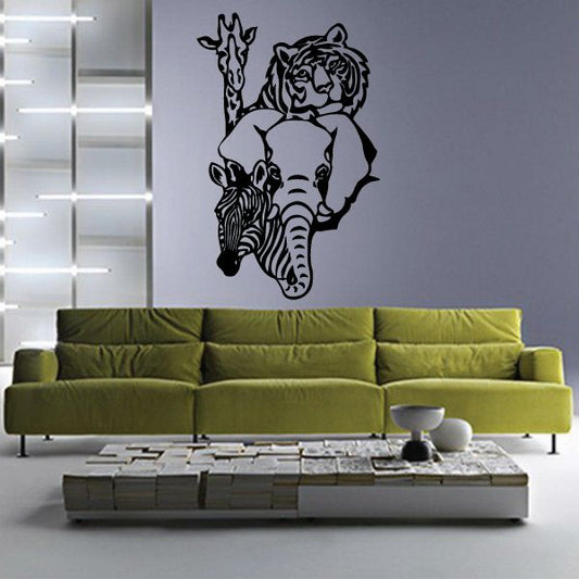 Image of Elephant Giraffe Tiger and Zebra Decal