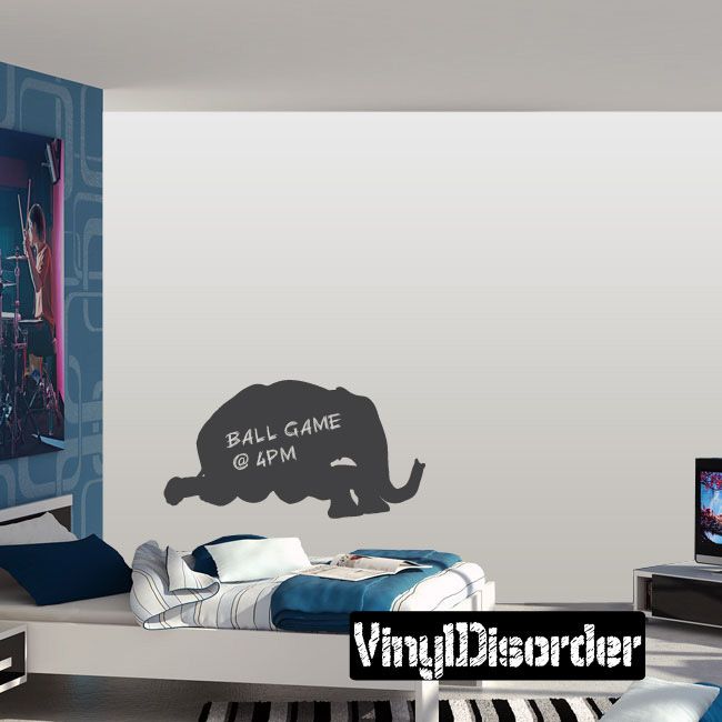 Elephant chalkboard wall decal with "BALL GAME @4PM" in white lettering