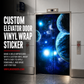Vinyl elevator door wrap sticker with dark blue galaxy and planet graphic