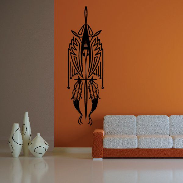 Elongated dream catcher decal with black feathered design and bead accents