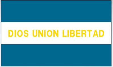 El Salvador flag sticker with blue bands and yellow text “DIOS UNION LIBERTAD”