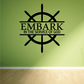 Religious wall decal with "EMBARK IN THE SERVICE OF GOD" emblem and text