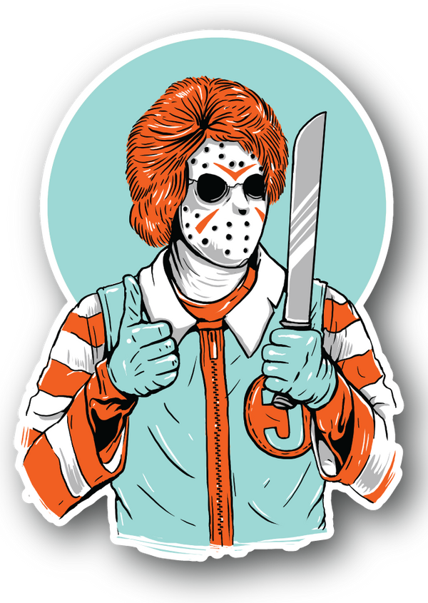 Jason Clown Killer Vinyl Sticker, isolated printed sticker artwork