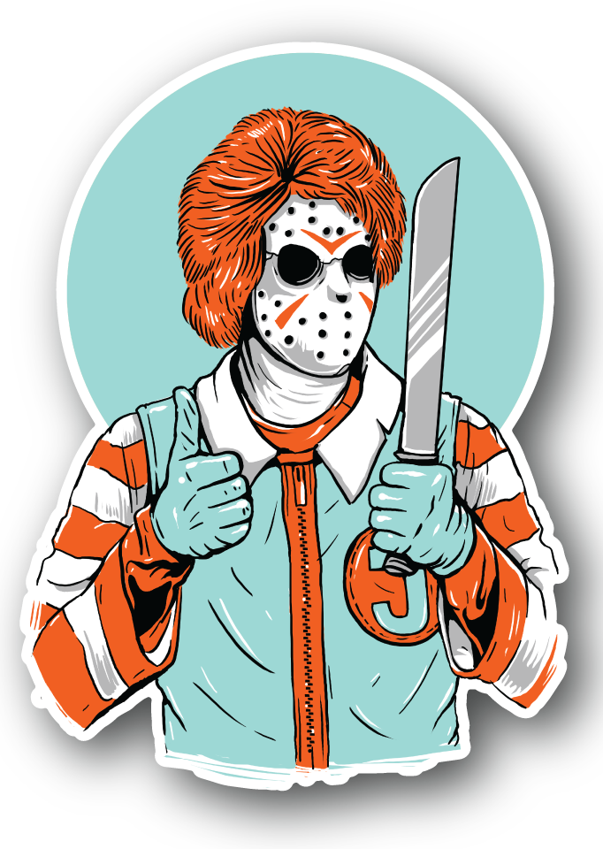 Jason Clown Killer Vinyl Sticker, isolated printed sticker artwork