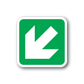 Green square sticker with white emergency down-left arrow