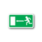 Emergency door left exit sticker, green with white door, arrow, and running figure.