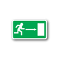 Emergency door exit sticker, green rectangle with white person and arrow icon