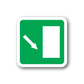 Emergency down sticker, green square with white border and downward arrow