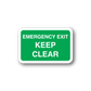 Green Emergency Exit Keep Clear safety sticker with white text