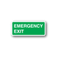 Emergency exit rectangle sticker, green with white border and bold white text.