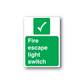 Rectangle fire escape light switch sticker with green text and check mark
