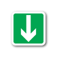 Emergency safety arrow sticker, green square with white downward arrow