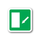 Green emergency safety sticker with white border, door icon and downward arrow