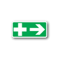 Emergency safety sticker, green with white cross and right arrow, rounded rectangle