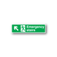 Emergency stairs down sticker, green with white border and icon